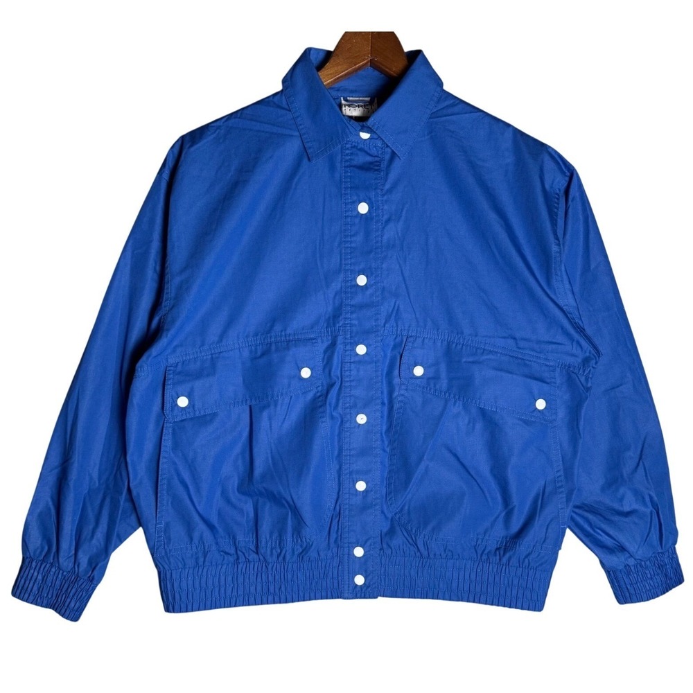 Koret Petites Vintage Royal Blue Button Front Bomber Jacket Womens Petite L Blue